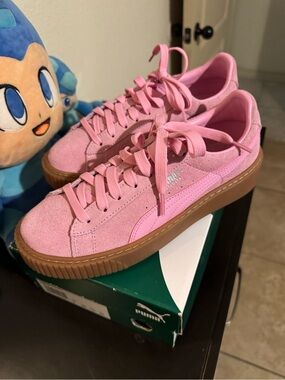 New PUMA Prism Pink Suede Platform Sneaker with Gum Soles